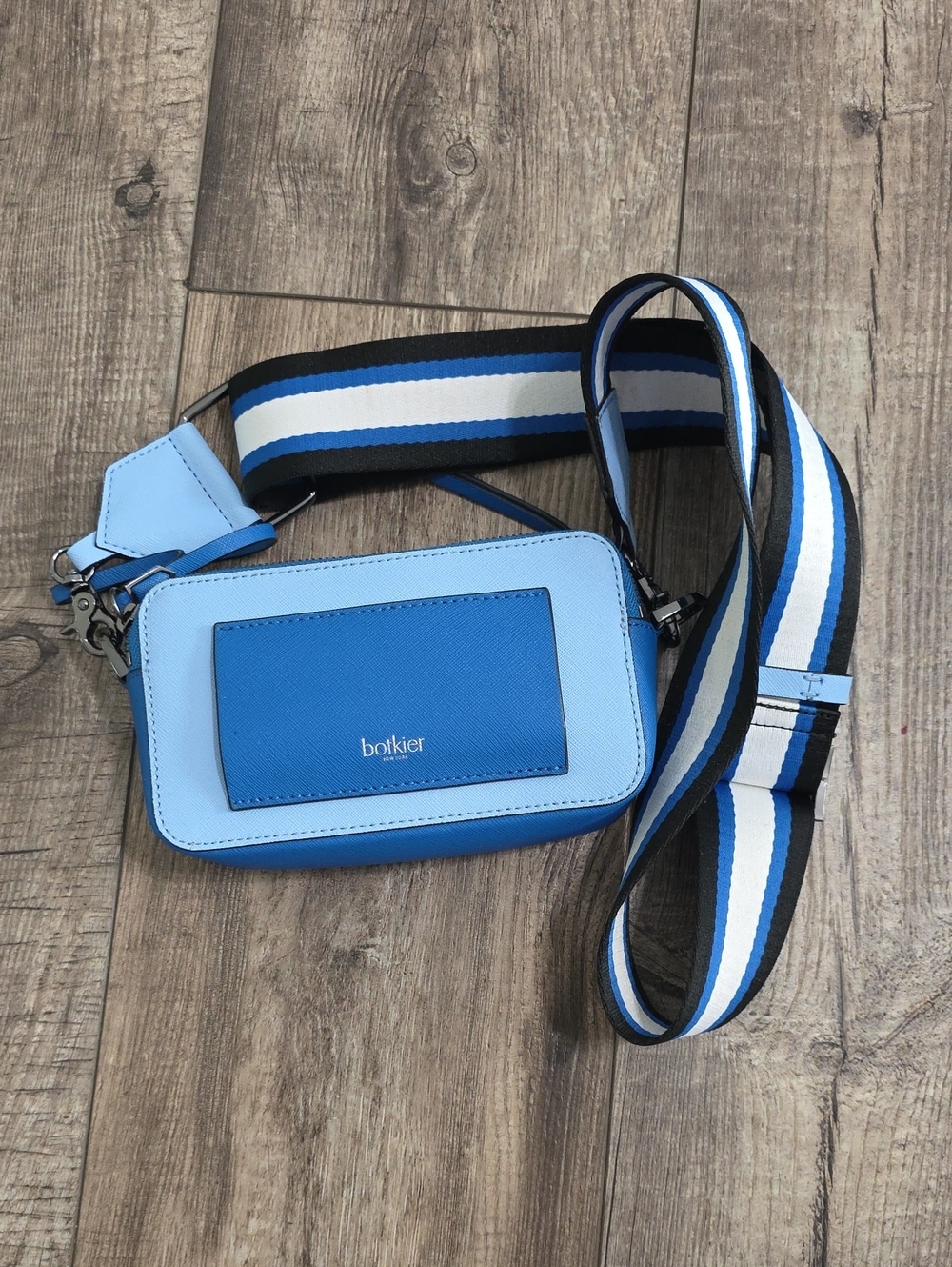 Botkier Two-Tone Blue Crossbody with Striped Strap